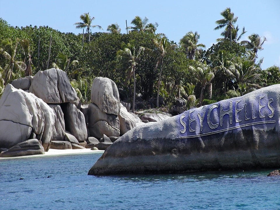 Seychelles beach with rocks