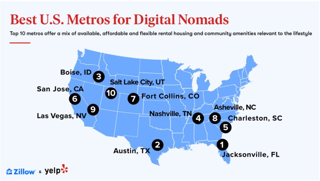 best us cities for digital nomads map
