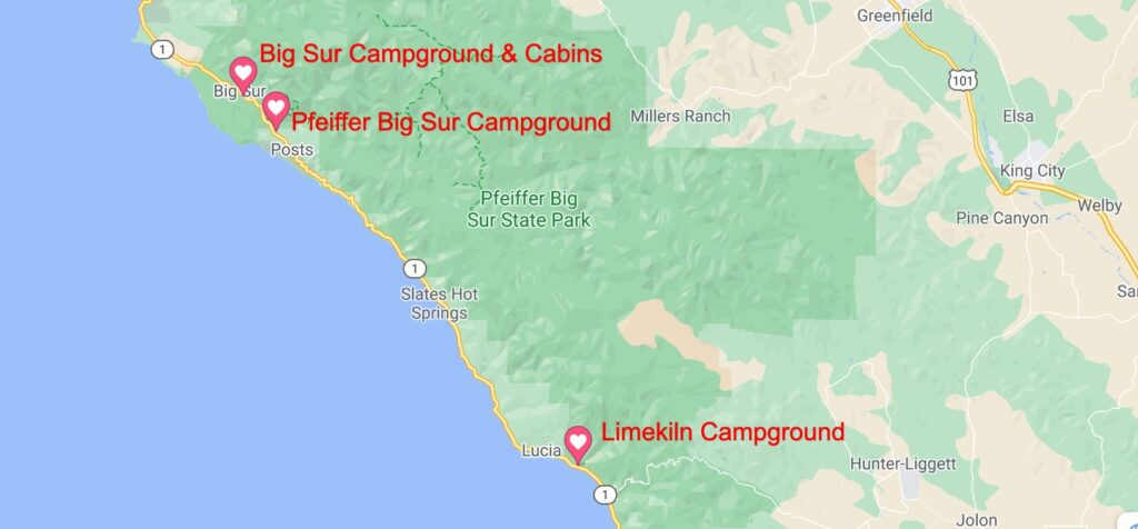 big sur camping map - california