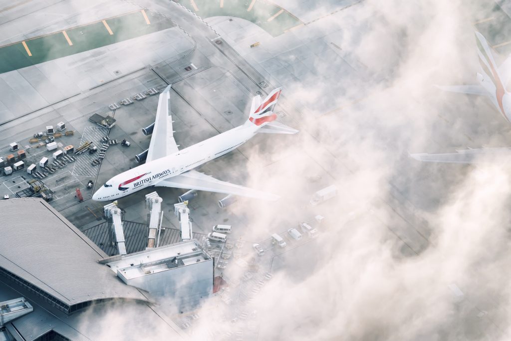 Aerial view of a British Airways 747