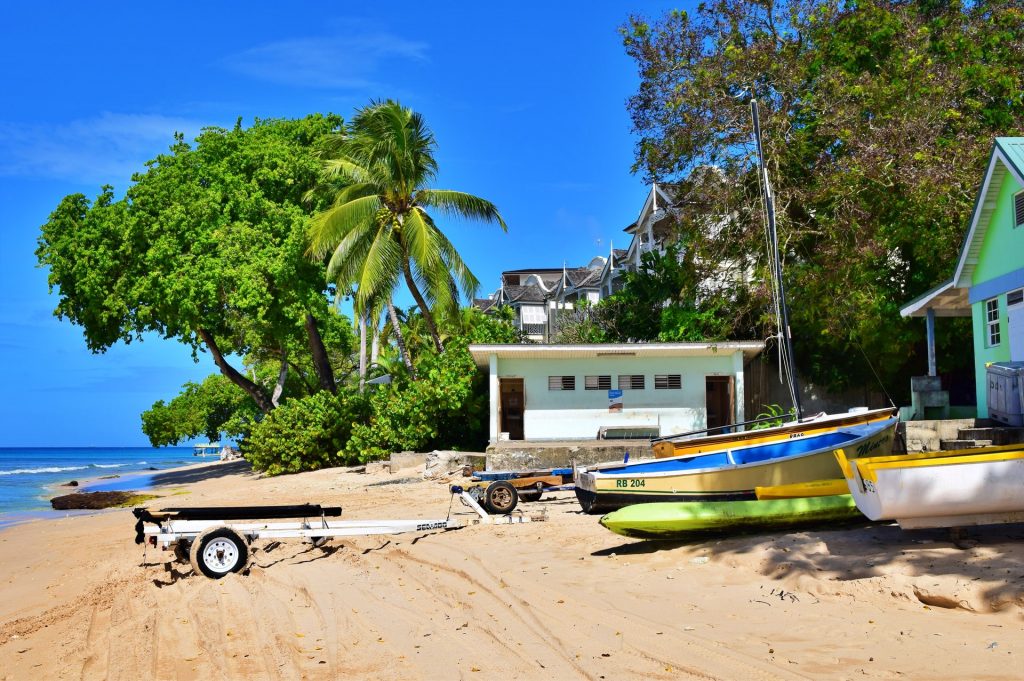 Boats on a beach in Paynes Bay, Barbados