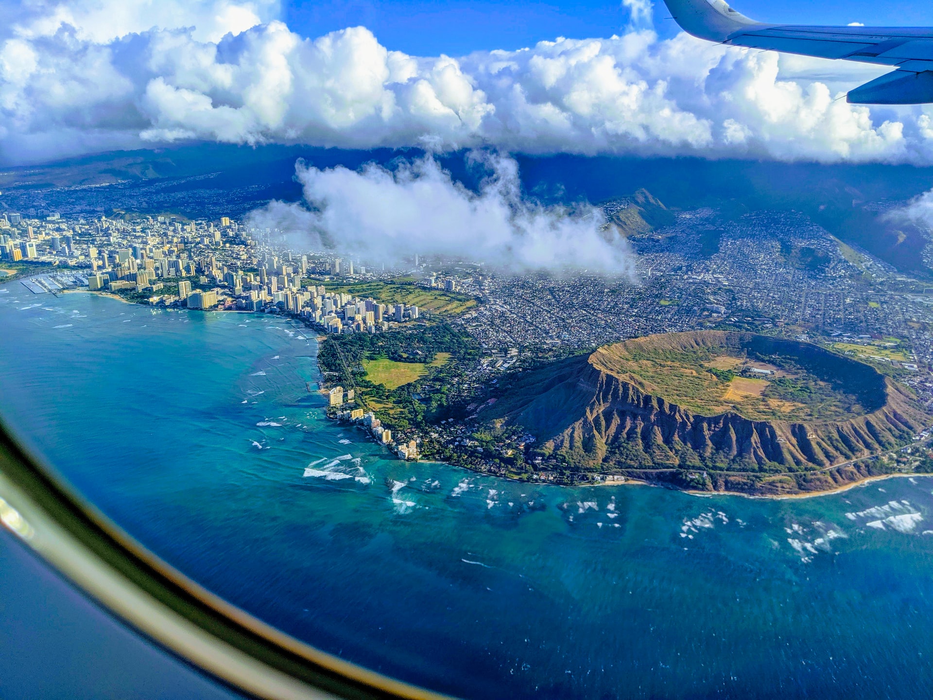 view of honolulu from the airplane