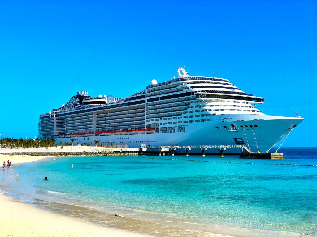 cruise ship by the beach