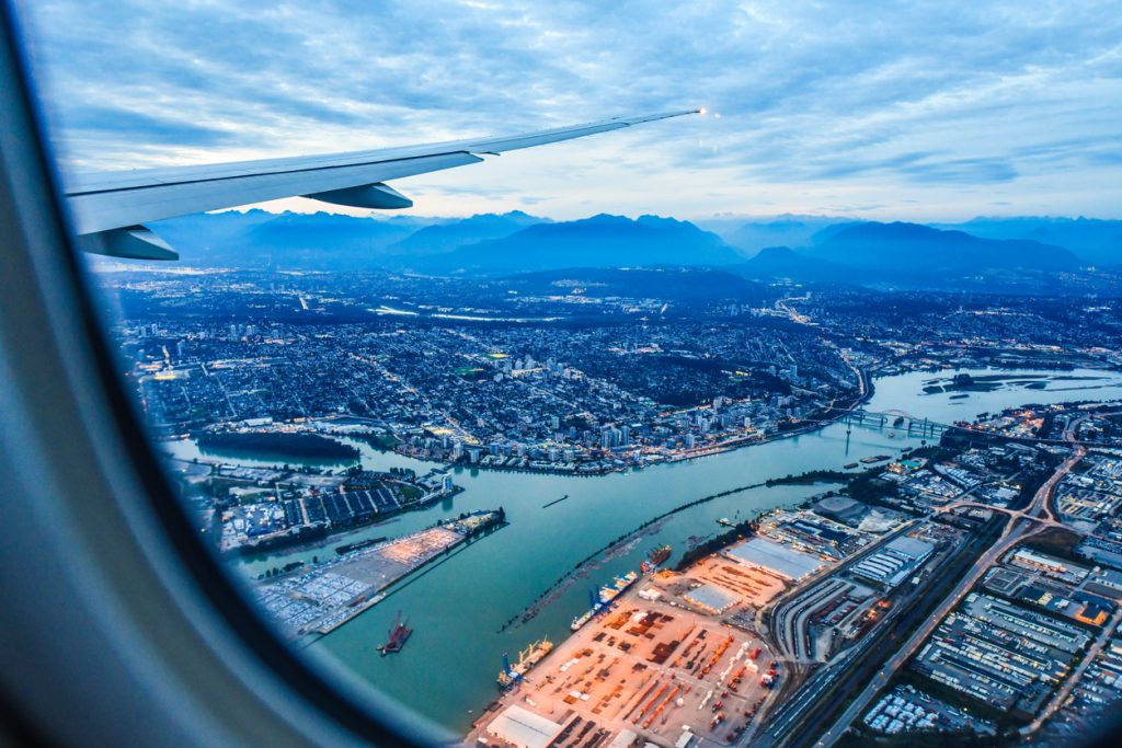 view from airplane above vancouver