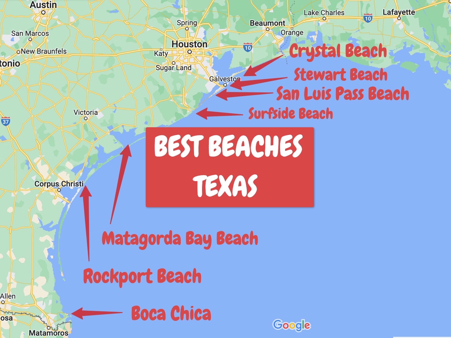 Best Beaches Texas MAP