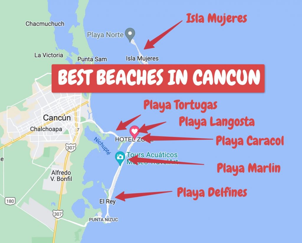 Best Beaches in Cancun MAP