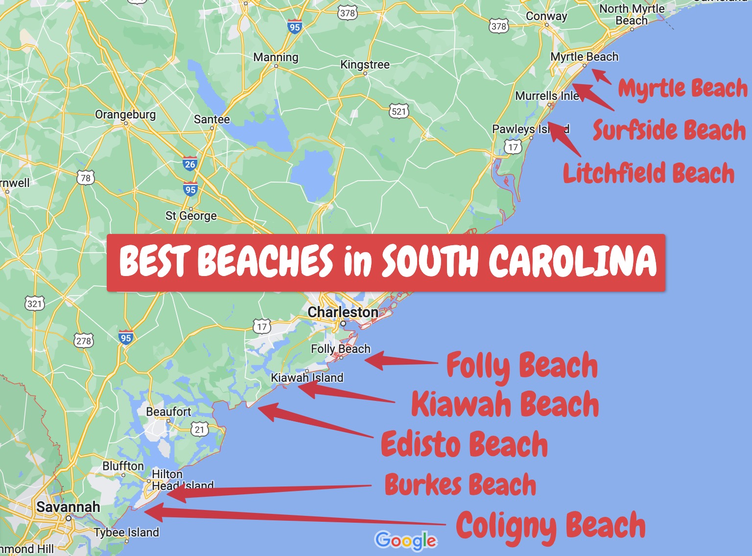 Best Beaches in South Carolina MAP