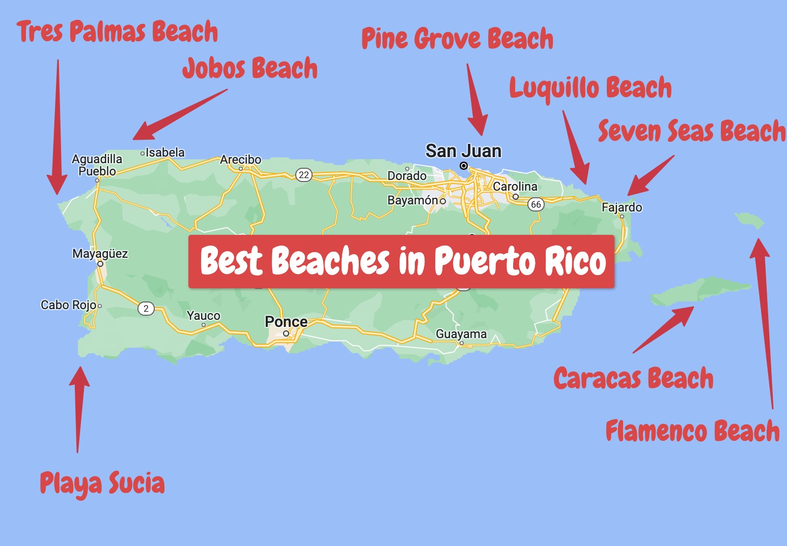Best Beaches in Puerto Rico MAP