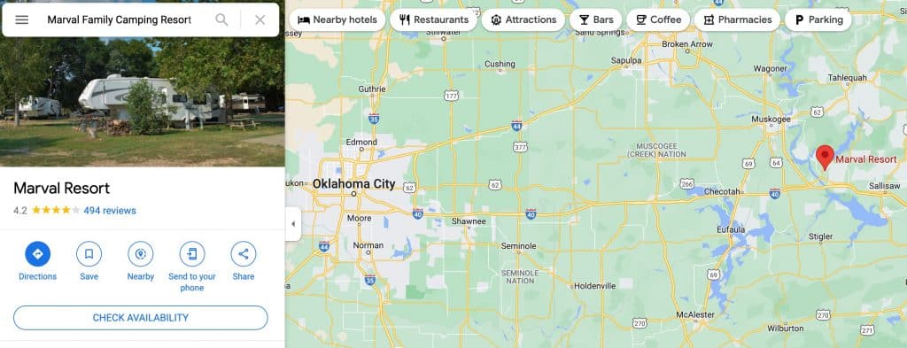 Marval Family Camping Resort map Oklahoma
