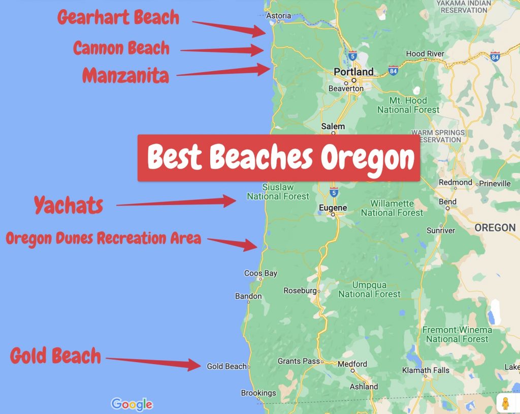 best beaches in Oregon map