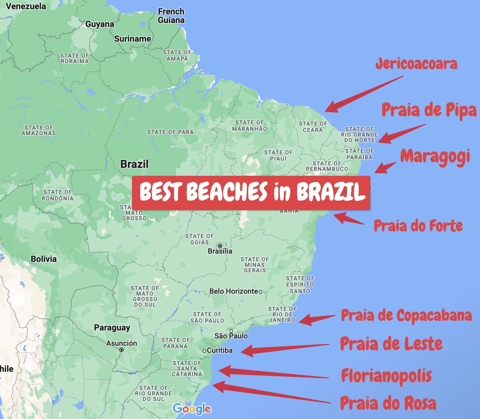 Best Beaches in Brazil MAP