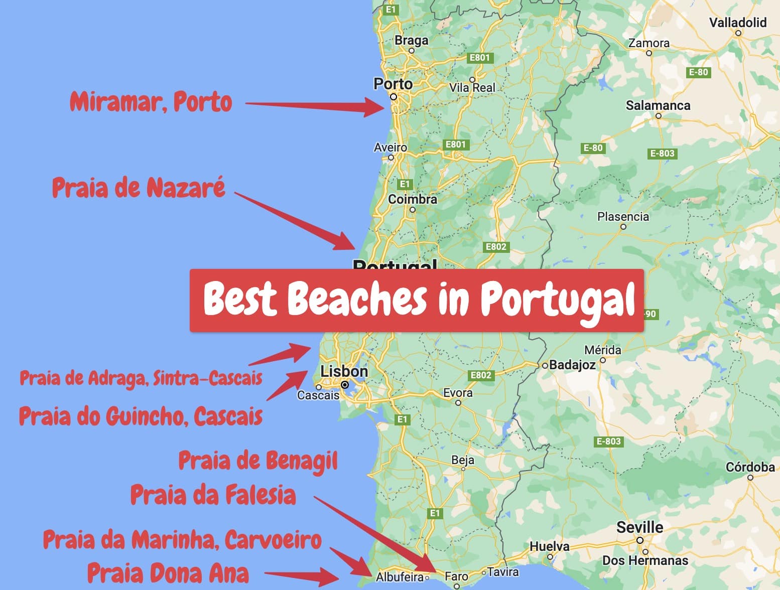 Bästa stränderna i Portugal KARTA