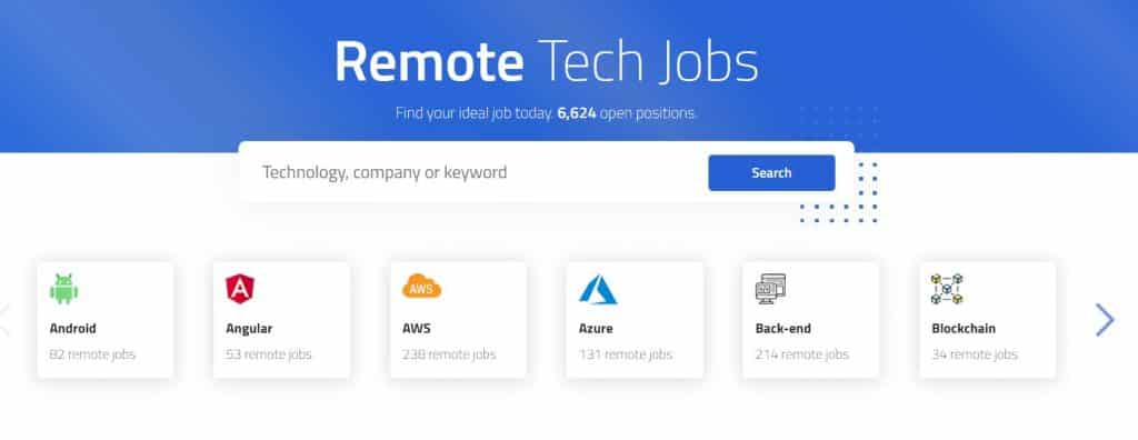 Remote Tech Jobs homepage