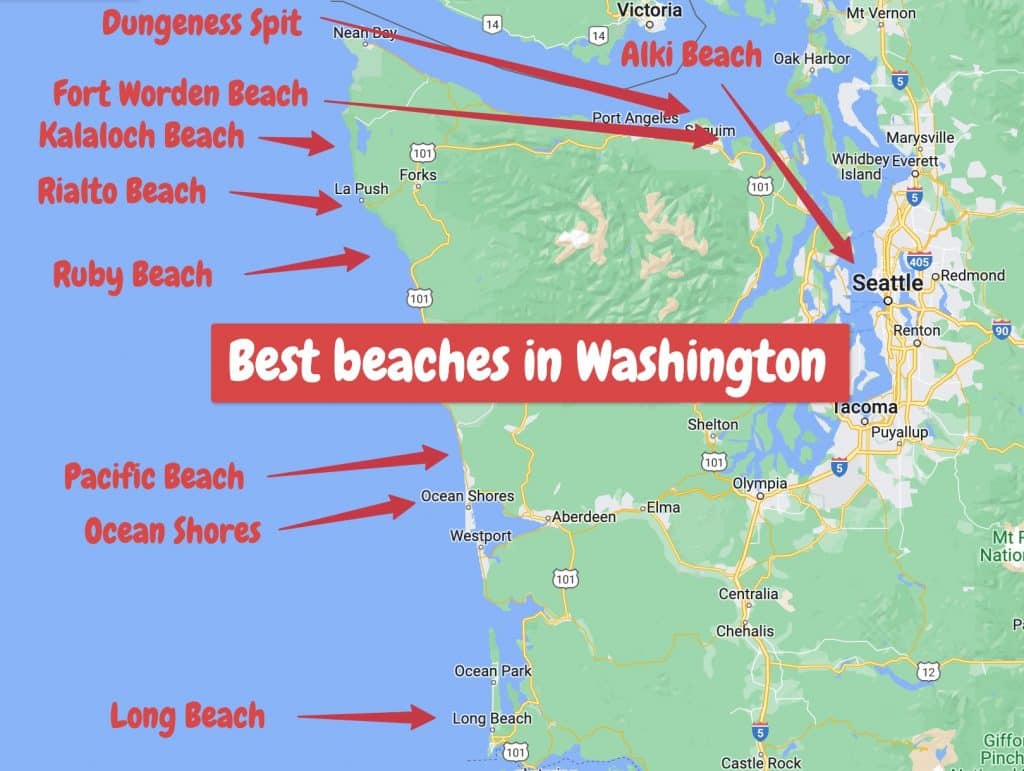 Best Beaches in Washington MAP