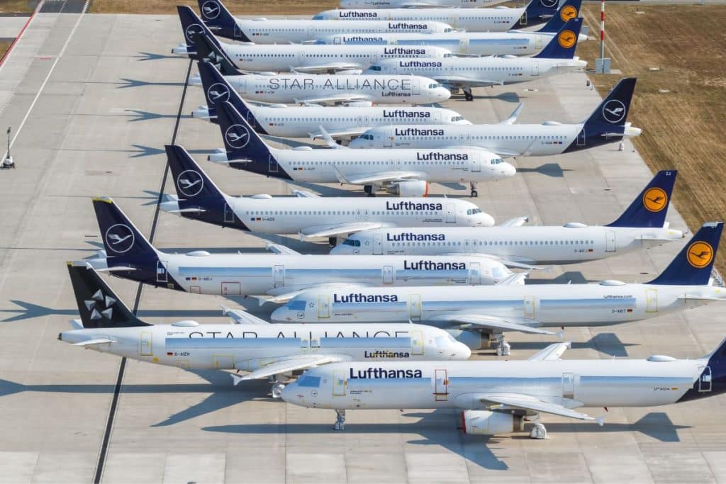 Lufthansa flygplan efter avbokning
