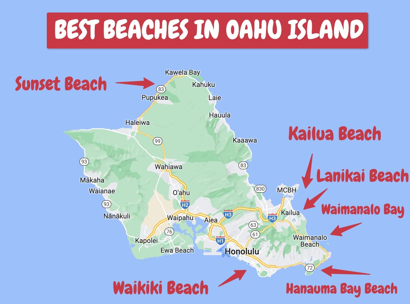 Map Of Oahu Hawaii Beaches