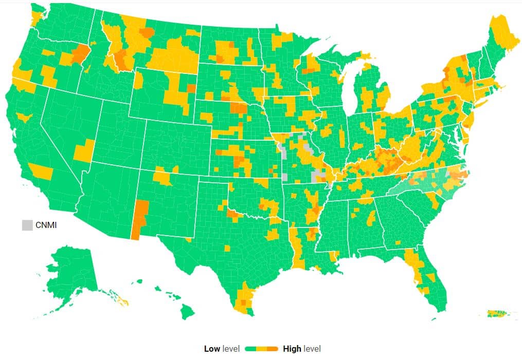 COVID-19 risk level in the US