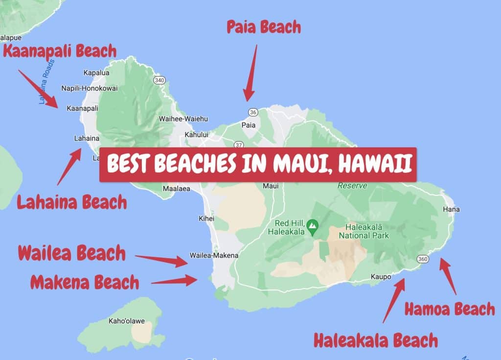best beaches in maui map