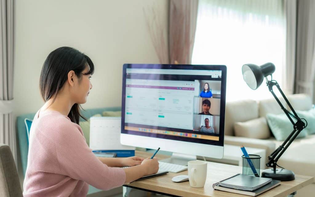 woman working remotely from home