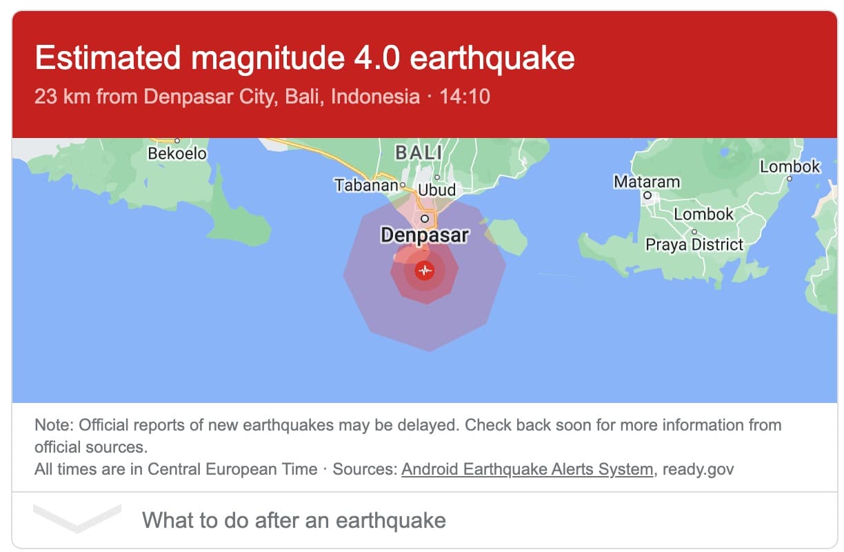 BALI Earthquake of Magnitude 4.0 Reported on January 16, 2023 (LATEST