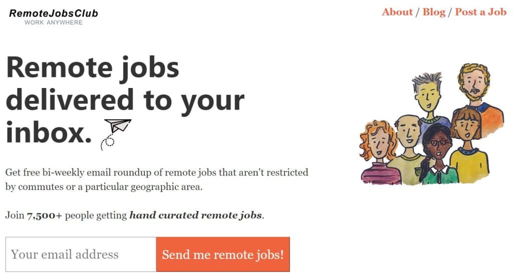 Remote jobs club homepage