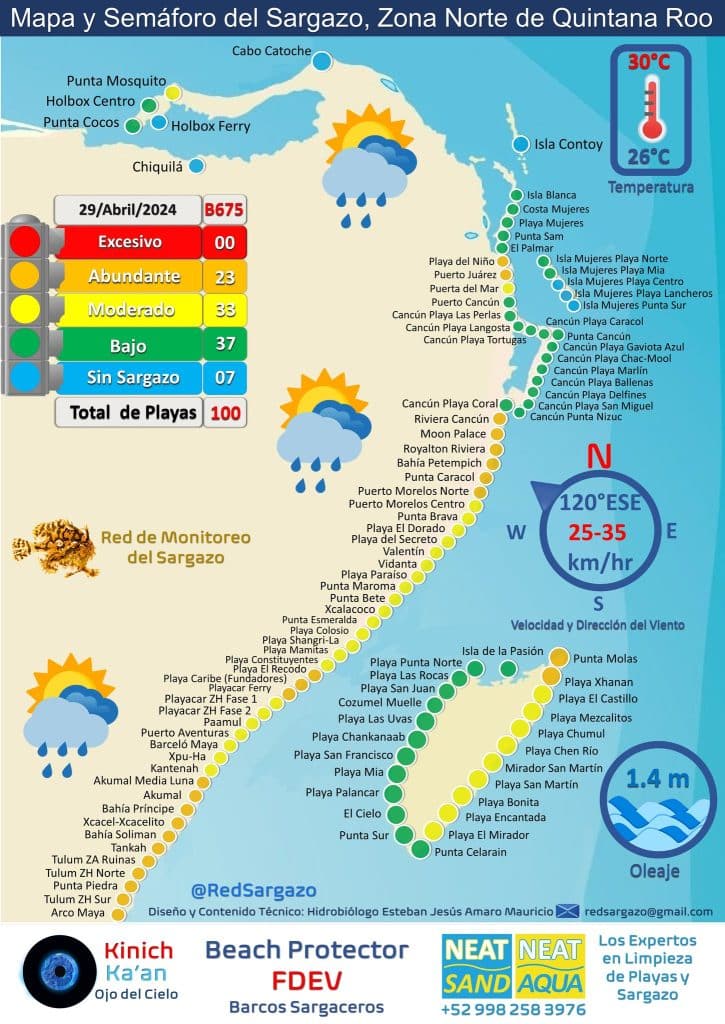 Sargassum Seaweed Cancun Map - Update - 29 April